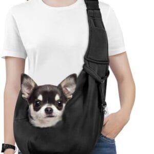 Pawaboo Small Dog Sling Carrier, Reversible Hands Free Dog Sling Carriers for Small Dogs and Cats, Puppy Slings Carrier with Adjustable Strap Buckle & Safety Harness, Puppy Essentials, Black : Pet Supplies