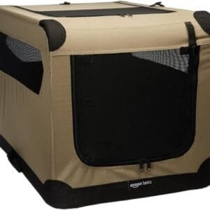 Amazon Basics 2-Door Portable Soft-Sided Folding Soft Dog Travel Crate Kennel, Medium (M 30" x 21" x 21"), Tan