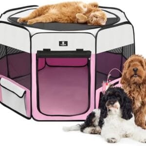 X-ZONE PET Dog Playpen Portable Pet Play Pens for Puppies, Cat, Rabbit, Chicks, Foldable Exercise Play Tent Kennel Crate, Indoor/Outdoor Travel Camping Pink Small : Pet Supplies