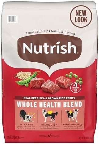 Nutrish Dry Dog Food, Real Beef, Pea & Brown Rice Recipe Whole Health Blend for Adult Dogs, 40 lb. Bag, Packaging May Vary (Rachael Ray)