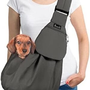 SlowTon Dog Carrier Sling - Thick Padded Shoulder Strap Adjustable Dog Carriers for Small Dogs, Puppy Carrier Purse for Pet Cat with Front Zipper Pocket Safety Belt Machine Washable (Grey L) : Pet Supplies