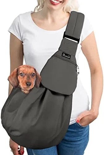 SlowTon Dog Carrier Sling - Thick Padded Shoulder Strap Adjustable Dog Carriers for Small Dogs, Puppy Carrier Purse for Pet Cat with Front Zipper Pocket Safety Belt Machine Washable (Grey L) : Pet Supplies