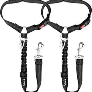 SlowTon Dog Seat Belt for Car, 2 Pack Dog Car Harness Seatbelt Adjustable with Elastic Bungee Buffer, 2 in 1 Pet Car Leash Headrest Restraint Dog Reflective Safety Tether (Black, Headrest+Clip) : Pet Supplies