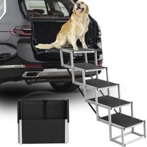 Deergym Dog Stairs for Large Dogs - 5 Step Foldable Dog Ramp for Car Non-Slip Surface Support up to 230lbs - Suitable for SUV,Truck, Sofas, Bed : Pet Supplies