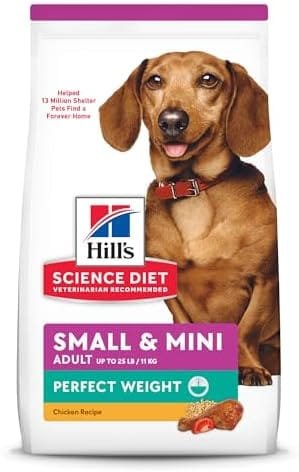 Hill's Science Diet Perfect Weight, Adult 1-6, Small & Mini Breeds Weight Management Support, Dry Dog Food, Chicken Recipe, 4 lb Bag