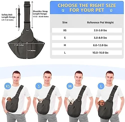 SlowTon Dog Carrier Sling - Thick Padded Shoulder Strap Adjustable Dog Carriers for Small Dogs, Puppy Carrier Purse for Pet Cat with Front Zipper Pocket Safety Belt Machine Washable (Grey L) : Pet Supplies - Image 6