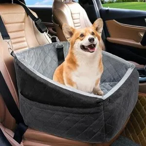 NEEZUKAR Dog Car Seat for Small Dogs,Detachable Washable Dog Booster Seat Under 30lbs, Pet Car Seat Travel Bed with Storage Pockets and Dog Safety Belt (Black/Grey) : Pet Supplies