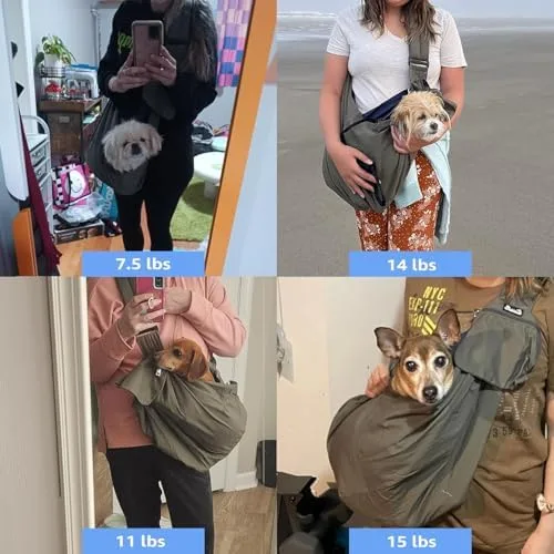 SlowTon Dog Carrier Sling - Thick Padded Shoulder Strap Adjustable Dog Carriers for Small Dogs, Puppy Carrier Purse for Pet Cat with Front Zipper Pocket Safety Belt Machine Washable (Grey L) : Pet Supplies - Image 8