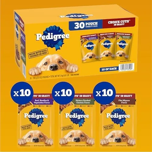 Pedigree Choice Cuts in Gravy Adult Soft Wet Dog Food 30-Count Variety Pack, 3.5 oz. Pouches - Image 3