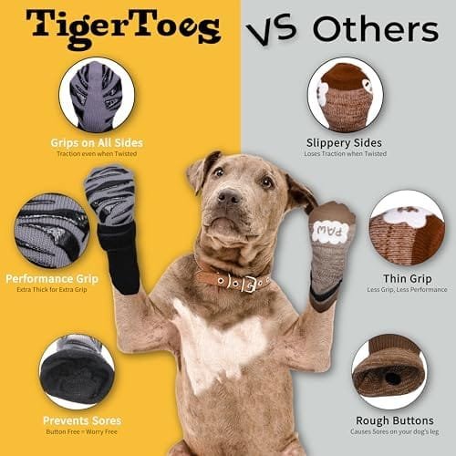 DOK TigerToes Premium Non-Slip Dog Socks for Hardwood Floors - Extra-Thick Grip That Works Even When Twisted - Prevents Licking, Slipping, and Great for Dog Paw Protection - Size Large : Pet Supplies - Image 4