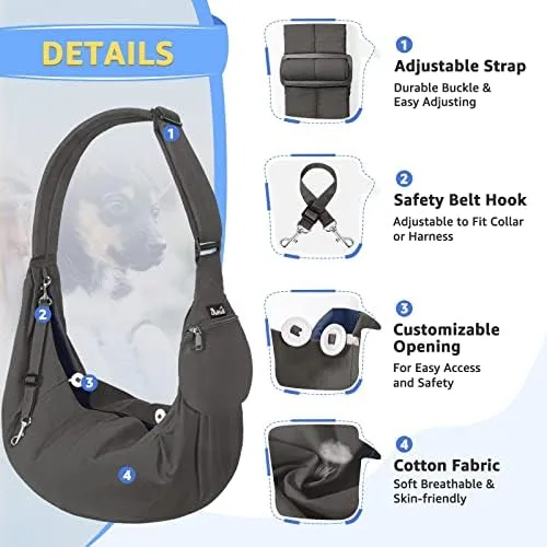 SlowTon Dog Carrier Sling - Thick Padded Shoulder Strap Adjustable Dog Carriers for Small Dogs, Puppy Carrier Purse for Pet Cat with Front Zipper Pocket Safety Belt Machine Washable (Grey L) : Pet Supplies - Image 2