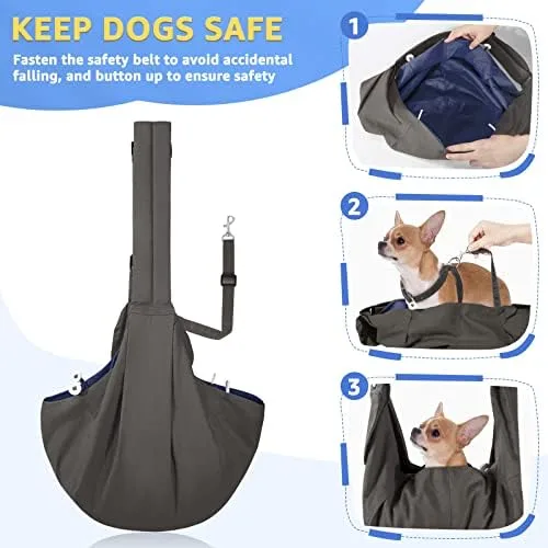 SlowTon Dog Carrier Sling - Thick Padded Shoulder Strap Adjustable Dog Carriers for Small Dogs, Puppy Carrier Purse for Pet Cat with Front Zipper Pocket Safety Belt Machine Washable (Grey L) : Pet Supplies - Image 4