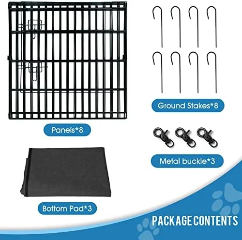 Dog Pen Pet Playpen Dog Fence Indoor Foldable Metal Wire Exercise Puppy Play Yard Pet Enclosure Indoor Outdoor 8 Panels 24 Inch with Bottom Pad/Top Cover (Black with Bottom pad) : Pet Supplies - Image 5