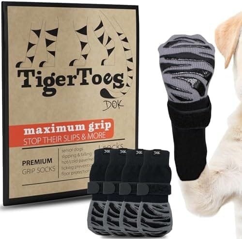 DOK TigerToes Premium Non-Slip Dog Socks for Hardwood Floors - Extra-Thick Grip That Works Even When Twisted - Prevents Licking, Slipping, and Great for Dog Paw Protection - Size Large : Pet Supplies