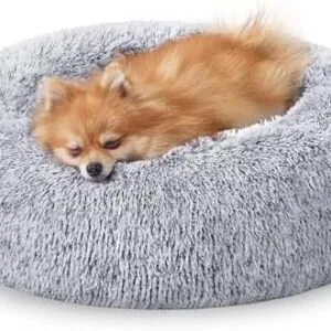 JOLLYVOGUE Calming Dog & Cat Bed for Small Dogs, Anti-Anxiety Donut Cuddler Cozy Soft Round Bed with Anti-Slip Bottom, Fluffy Faux Fur Plush Cushion Beds for Small Medium Dogs (20") : Pet Supplies