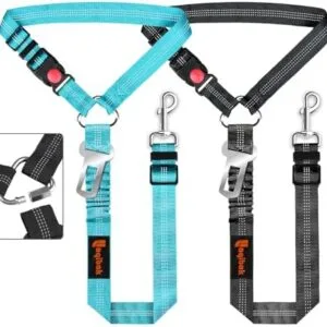 Removable Dog Seat Belt Harness for Car, 3 in 1 Pet Dog Car Seatbelt Leash, Retractable Restraint Secures to Vehicle Headrest & Adjustable Reflective Bungee Dog Seatbelt Tether, Blue and Black : Pet Supplies
