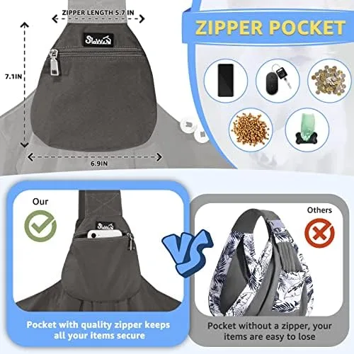 SlowTon Dog Carrier Sling - Thick Padded Shoulder Strap Adjustable Dog Carriers for Small Dogs, Puppy Carrier Purse for Pet Cat with Front Zipper Pocket Safety Belt Machine Washable (Grey L) : Pet Supplies - Image 3