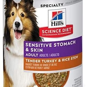 Hill's Science Diet Sensitive Stomach & Skin, Adult 1-6, Stomach & Skin Sensitivity support, Wet Dog Food, Turkey & Rice Stew, 12.5 oz Can, Case of 12