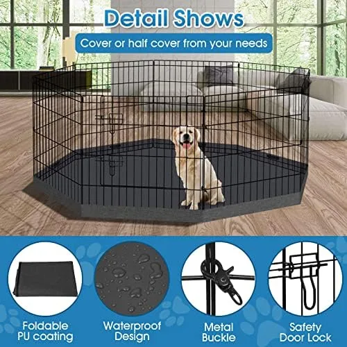 Dog Pen Pet Playpen Dog Fence Indoor Foldable Metal Wire Exercise Puppy Play Yard Pet Enclosure Indoor Outdoor 8 Panels 24 Inch with Bottom Pad/Top Cover (Black with Bottom pad) : Pet Supplies - Image 4