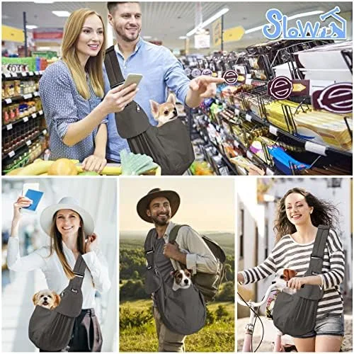 SlowTon Dog Carrier Sling - Thick Padded Shoulder Strap Adjustable Dog Carriers for Small Dogs, Puppy Carrier Purse for Pet Cat with Front Zipper Pocket Safety Belt Machine Washable (Grey L) : Pet Supplies - Image 7