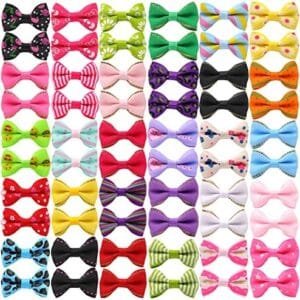 YAKA 60PCS (30 Paris) Cute Puppy Dog Small Bowknot Hair Bows with Metal Clips Handmade Hair Accessories Bow Pet Grooming Products (60 Pcs,Cute Patterns) : Pet Supplies
