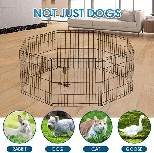 Dog Pen Pet Playpen Dog Fence Indoor Foldable Metal Wire Exercise Puppy Play Yard Pet Enclosure Indoor Outdoor 8 Panels 24 Inch with Bottom Pad/Top Cover (Black with Bottom pad) : Pet Supplies - Image 6