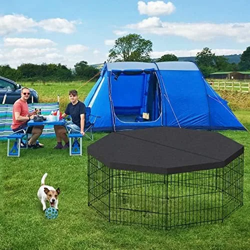 Dog Pen Pet Playpen Dog Fence Indoor Foldable Metal Wire Exercise Puppy Play Yard Pet Enclosure Indoor Outdoor 8 Panels 24 Inch with Bottom Pad/Top Cover (Black with Bottom pad) : Pet Supplies - Image 7