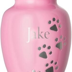 Best Friend Services Pet Urn for Dogs and Cats with Personalized Laser Engraving, Ottillie Paws Premier Series Memorial Urns (Small Ardent Pink with Vertical Pewter Paws) : Pet Supplies