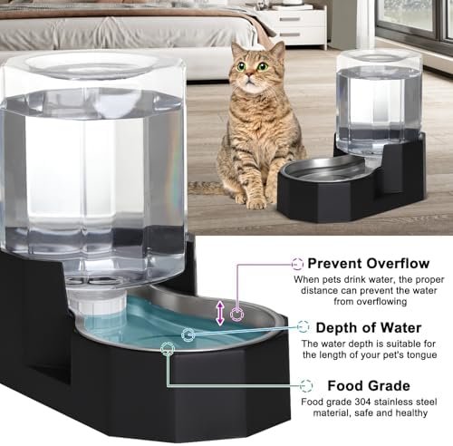 Pet Supplies Sfozstra Gravity Water Bowl Dispenser : Automatic 5L Black Cat Stainless Steel Feeder Without Filters for Pets Indoor/Outdoor by Owners : - Image 4
