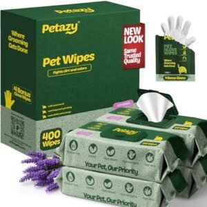 Petazy 400 Dog Wipes for Paws and Butt Ears Eyes | Organic Pet Wipes for Dogs | Lavender Scented Dog Wipes Cleaning Deodorizing | Extra Thick Paw Wipes for Dogs Cats Pets | Bonus Glove Wipes Included