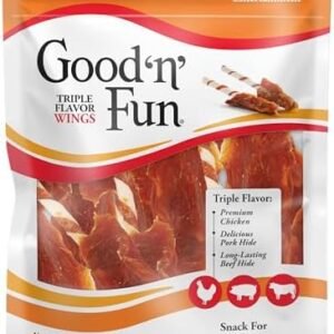 Good ‘n’ Fun Triple Flavor Wings Chews for All Dogs, 12 Ounces, Treat Your Dog to Long-Lasting Chews Made with Chicken, Pork Hide and Beef Hide